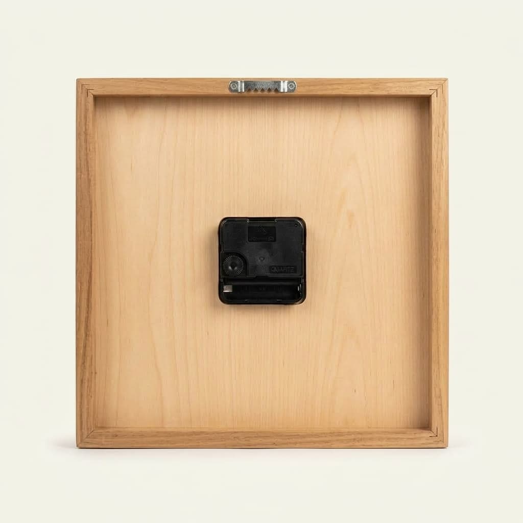 Reverse Back Side of Wooden Wall Clock with Battery Compartment and Wall Mount