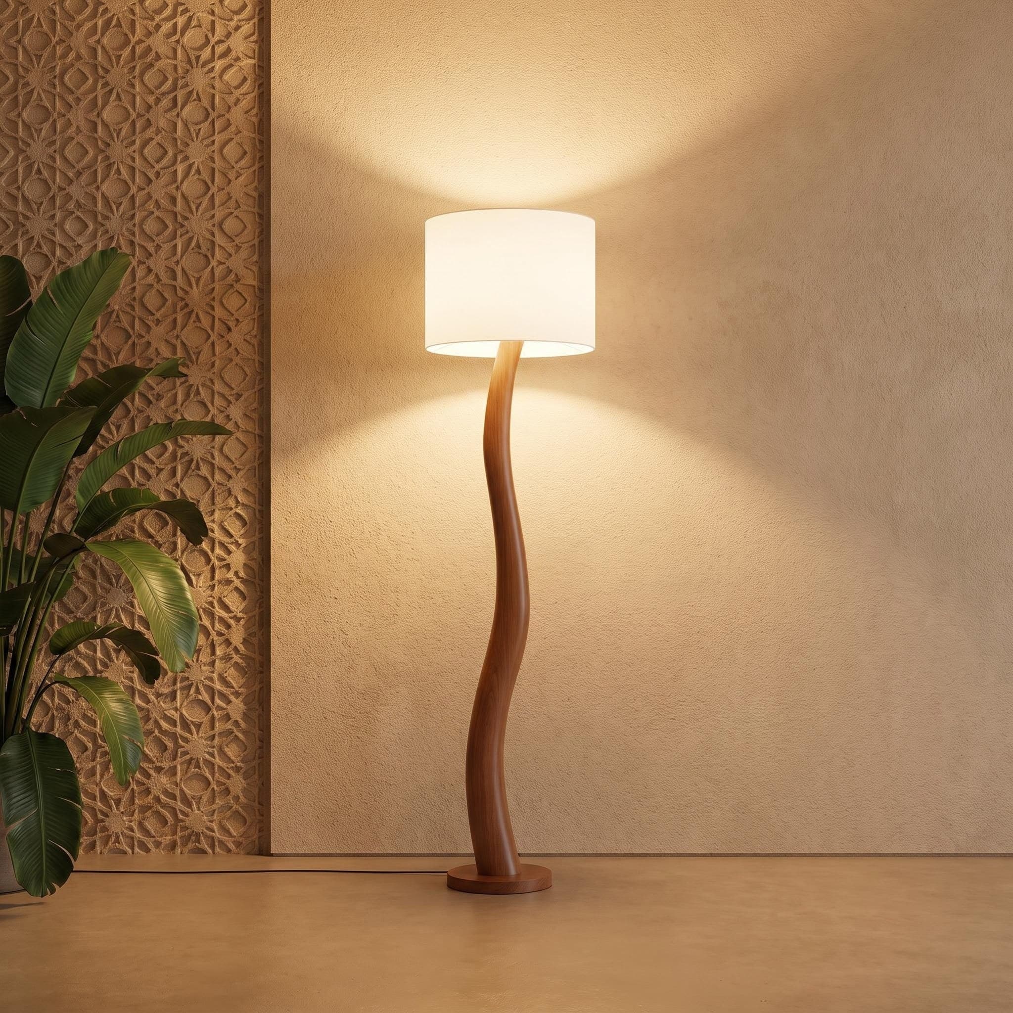 Cylindrical Cream Linen Drum Shade with Warm Diffuse Illumination