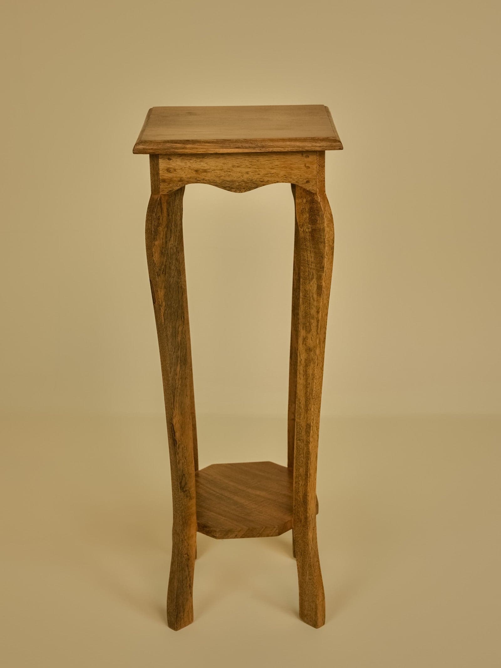 Artisan Corner Table Styled in Living Room Corner with Lamp and Plant