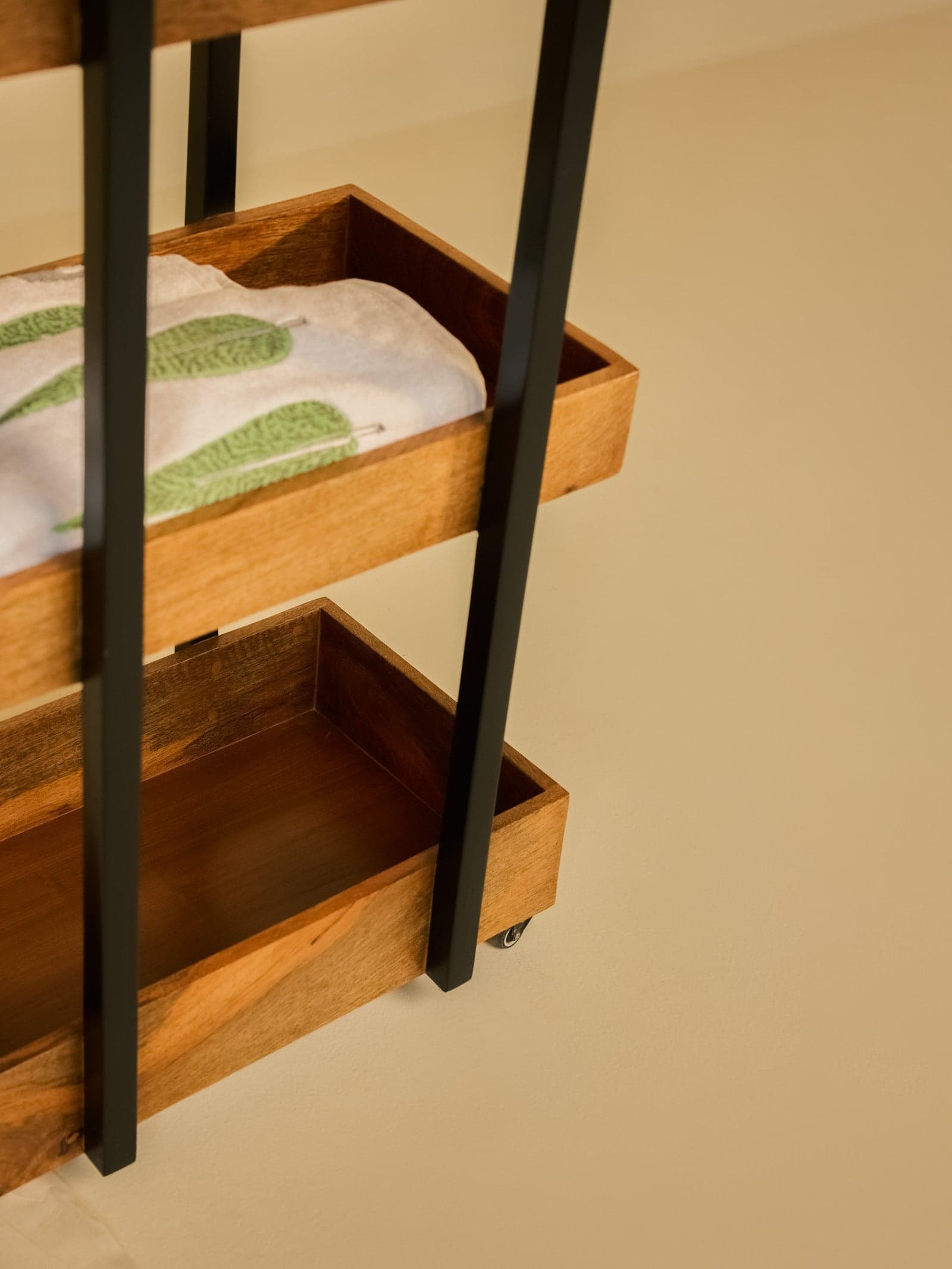 Close-Up of Solid Wood Shelves and Raised Perimeter Lip