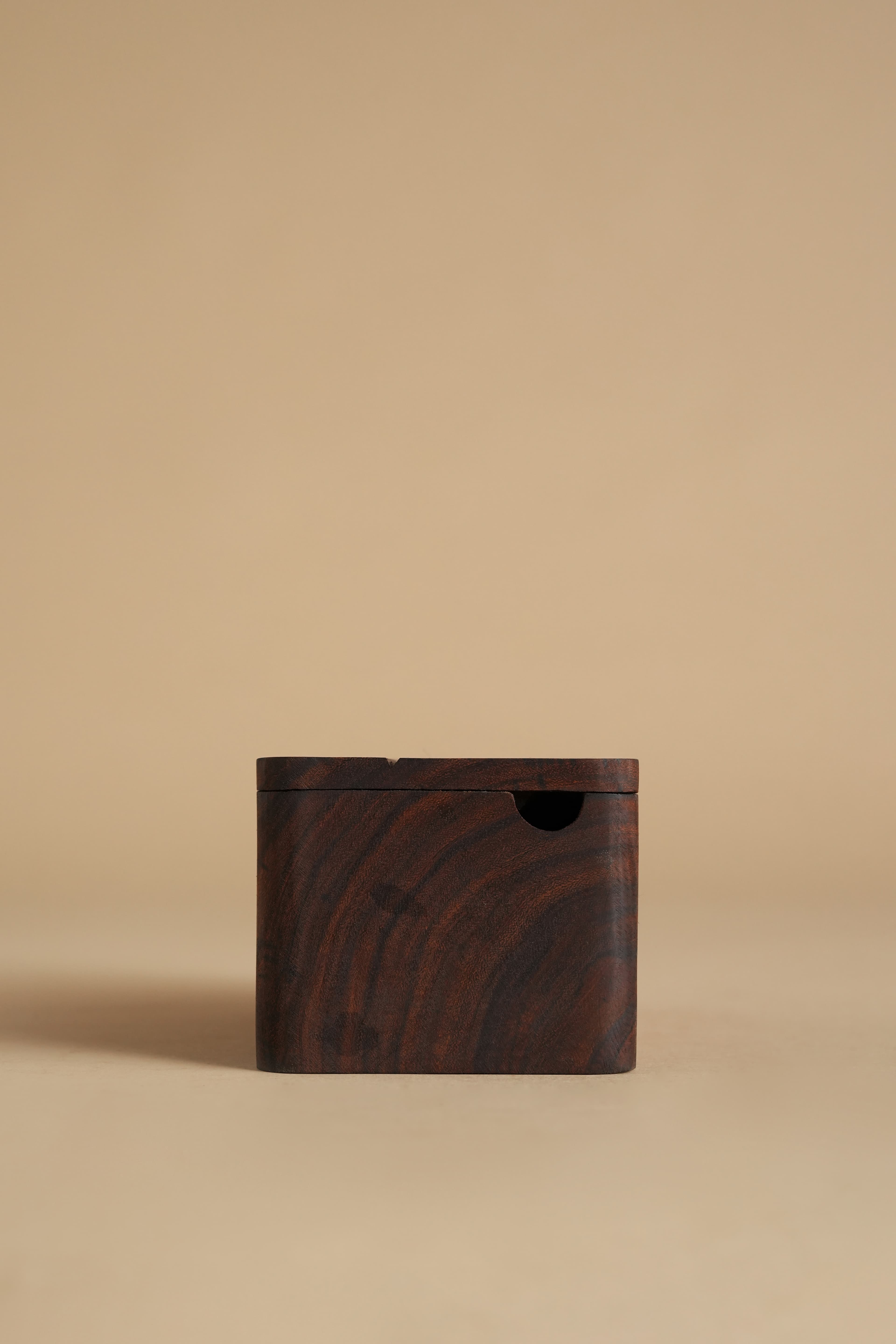 Eula Sculpted Sheesham Butter Dish with Wooden Spreader - Pedestal & Angle