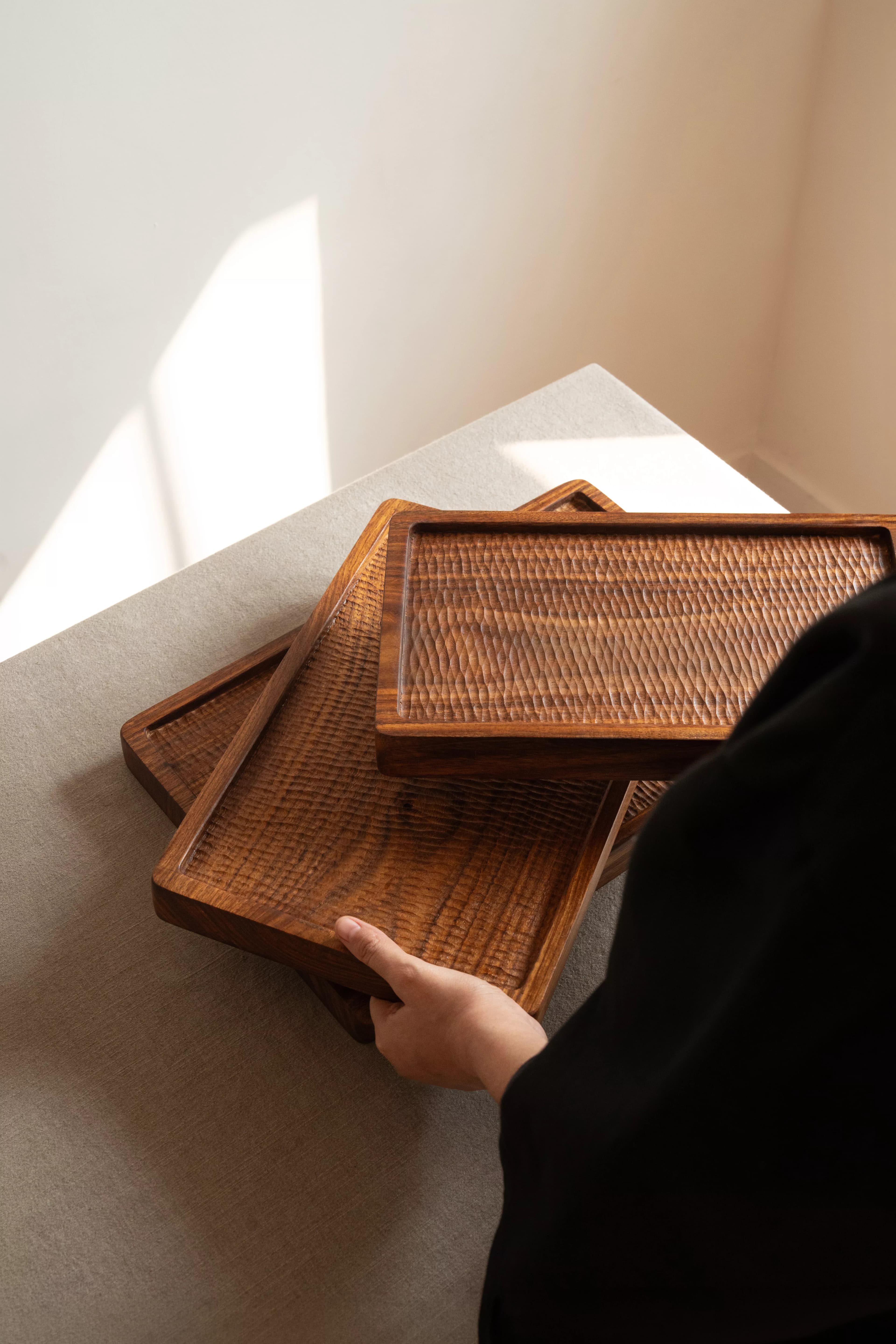 Hosna Hand-Carved Solid Sheesham Serving Platter - Lifestyle Scene