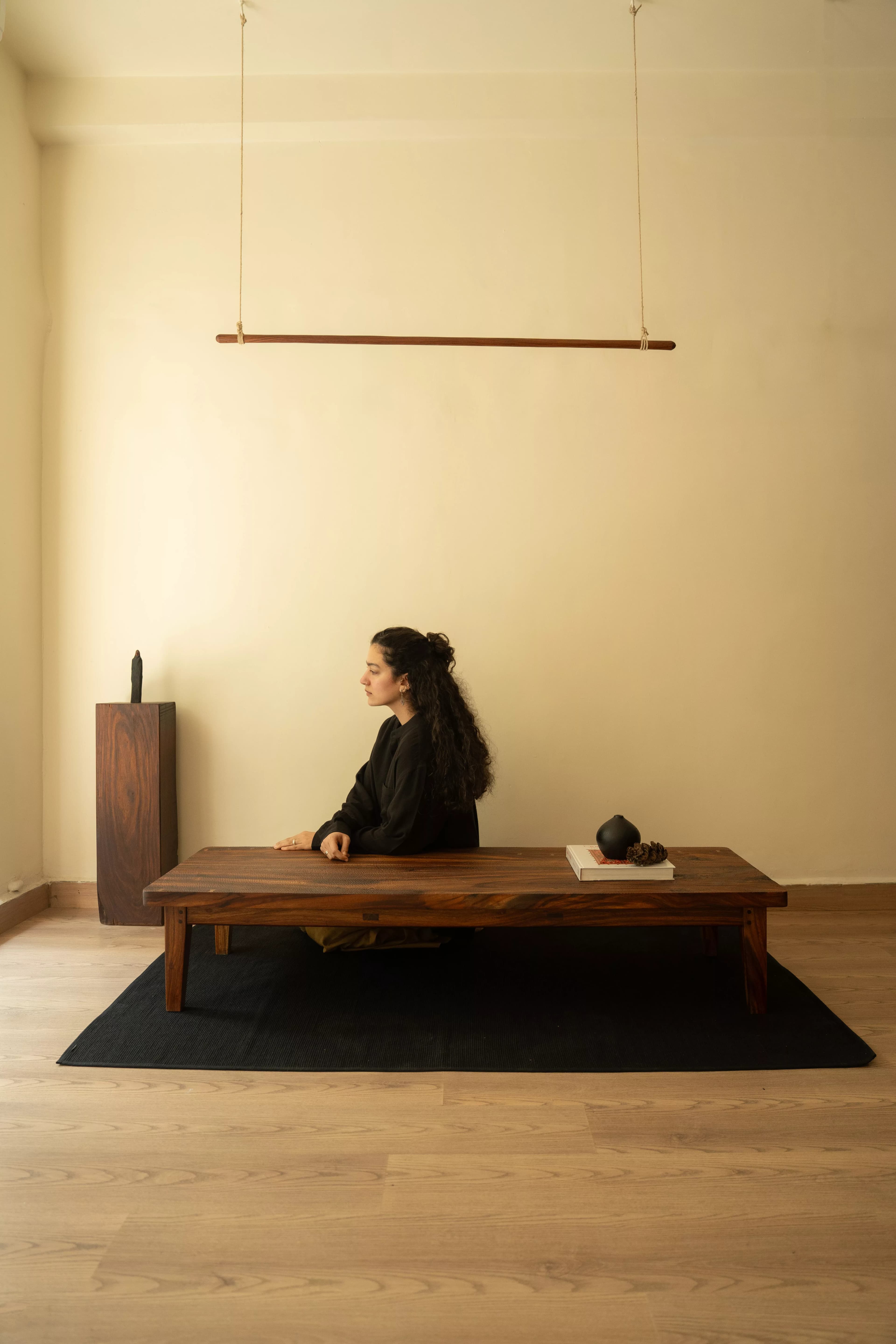 Minimalist Low-Sitting Solid Wood Coffee Table - Studio View
