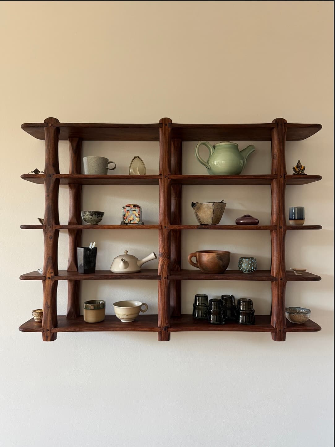 Medium Solid Sheesham Wall Bookshelf - Pedestal & Angle