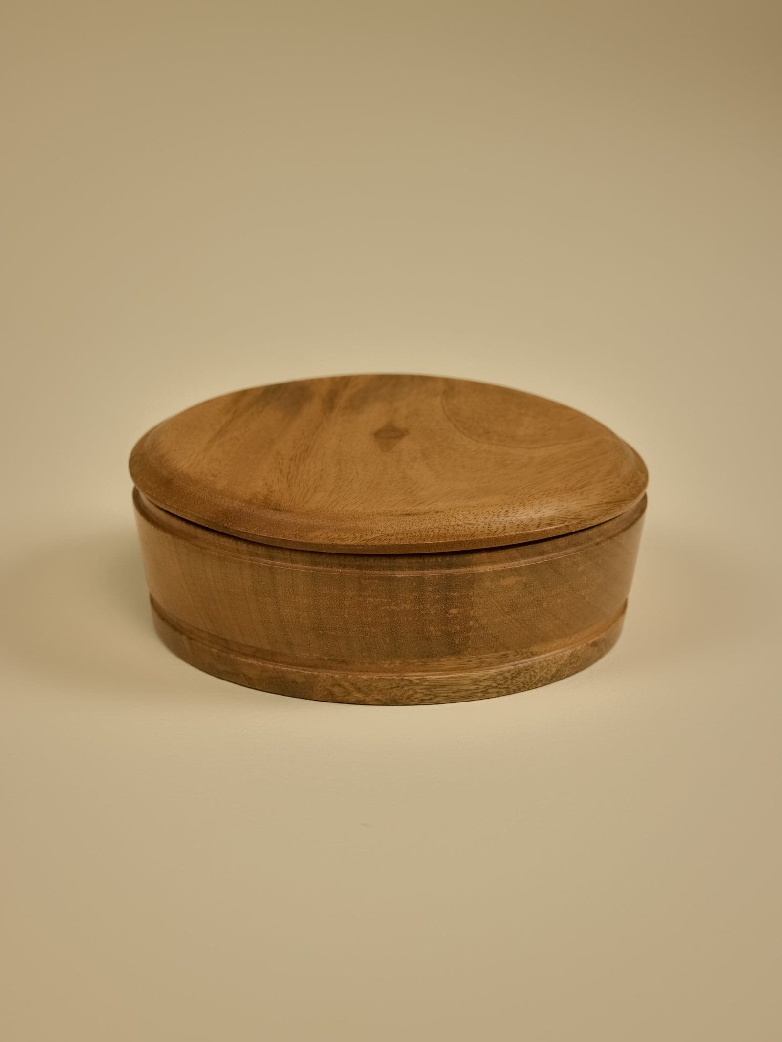 Turned Hardwood Lid with Natural Wood Grain Ring Patterns