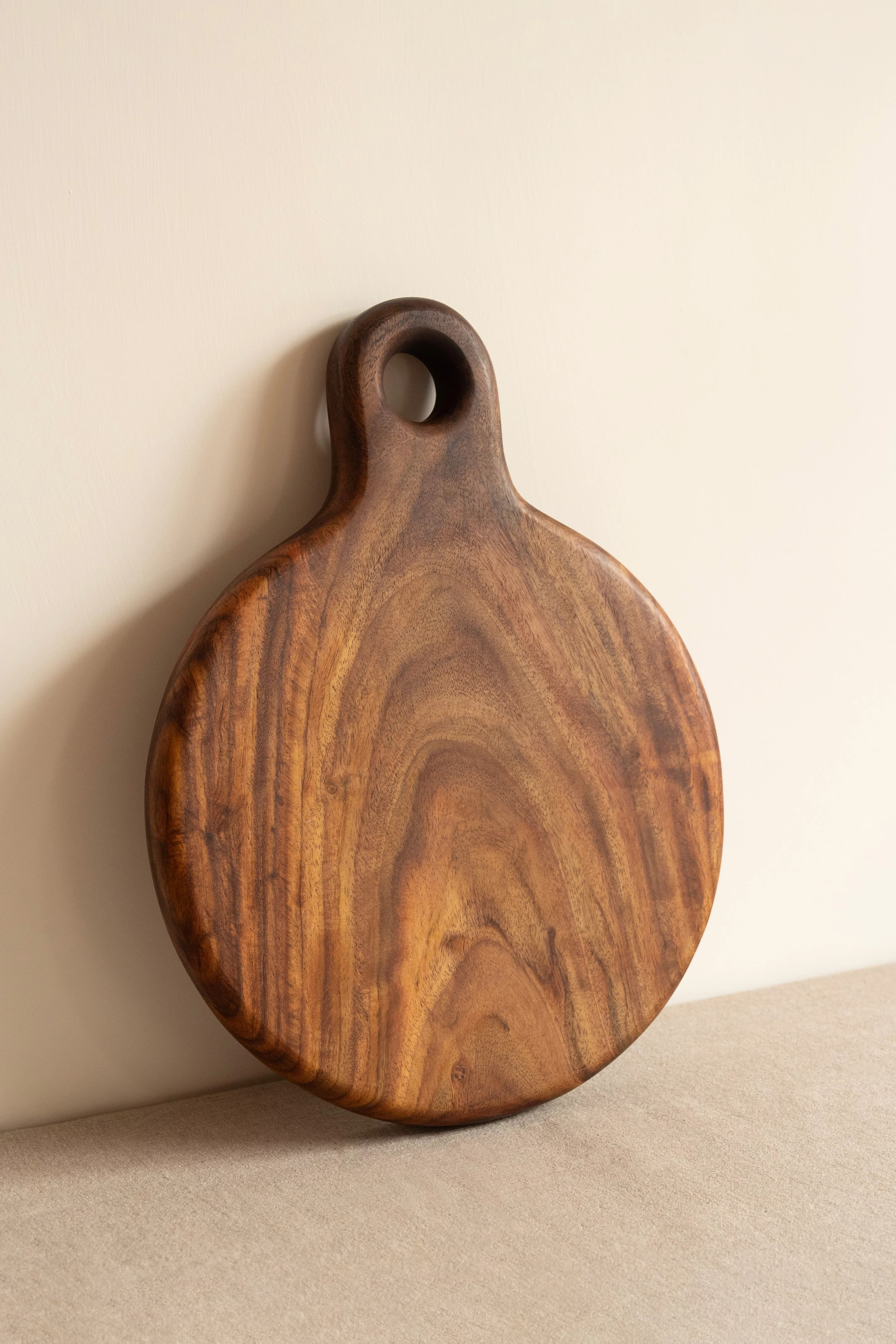 Round Solid Sheesham Pizza & Charcuterie Paddle Board - Pedestal & Angle