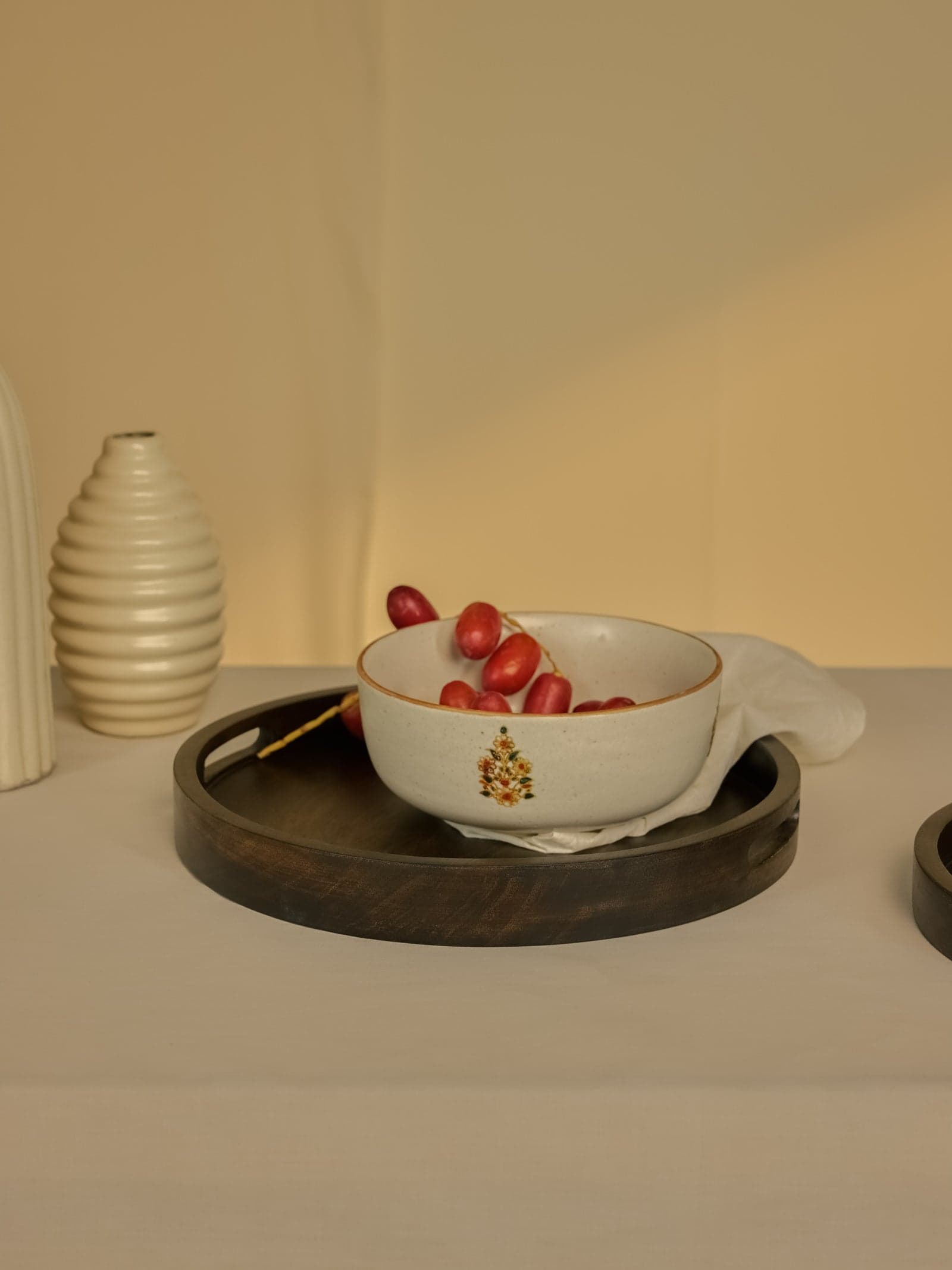 Artisan Solid Wood Round Tray - Overhead Studio View