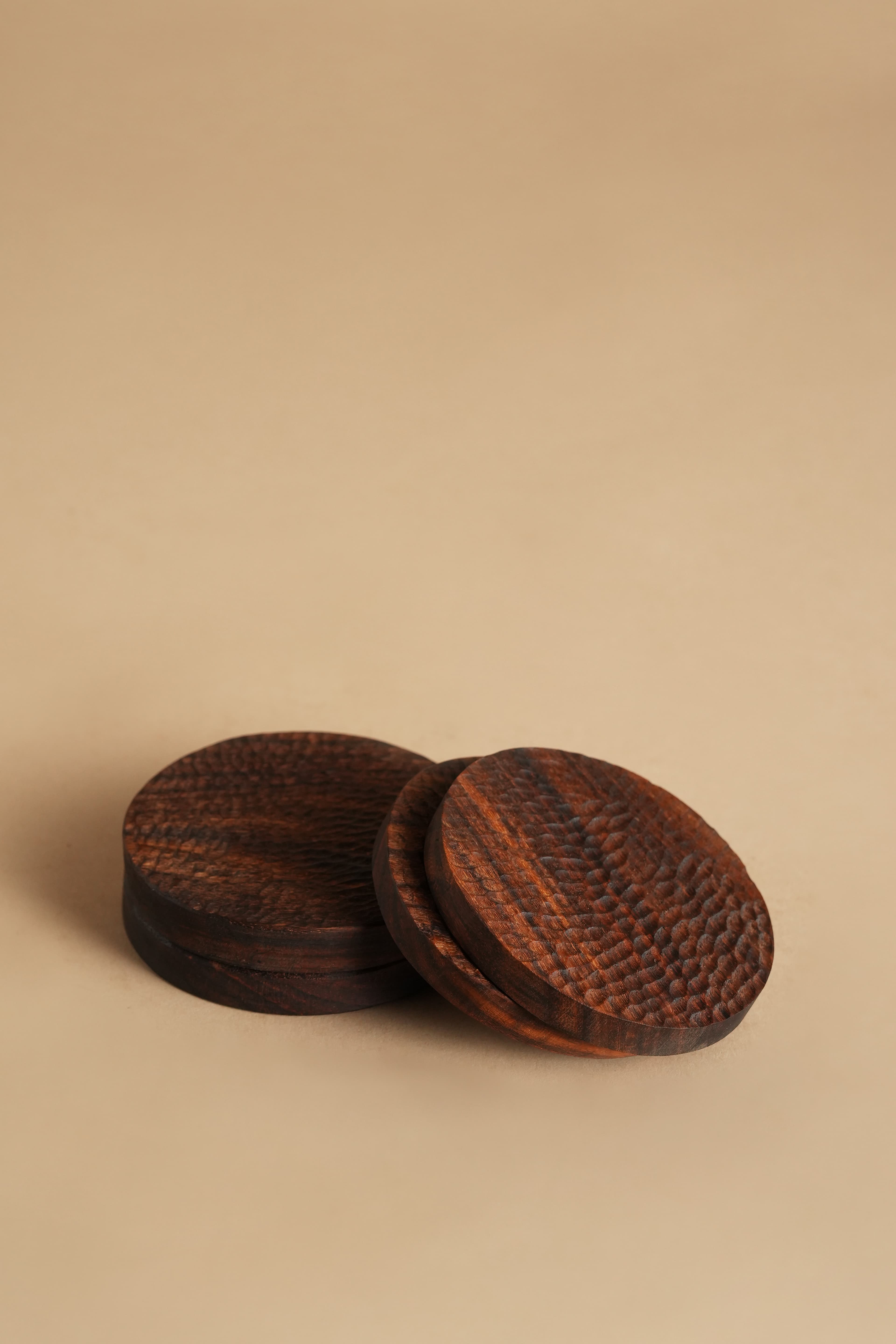 Textured Artisan Sheesham Coaster Set (Set of 4) - Lifestyle Scene
