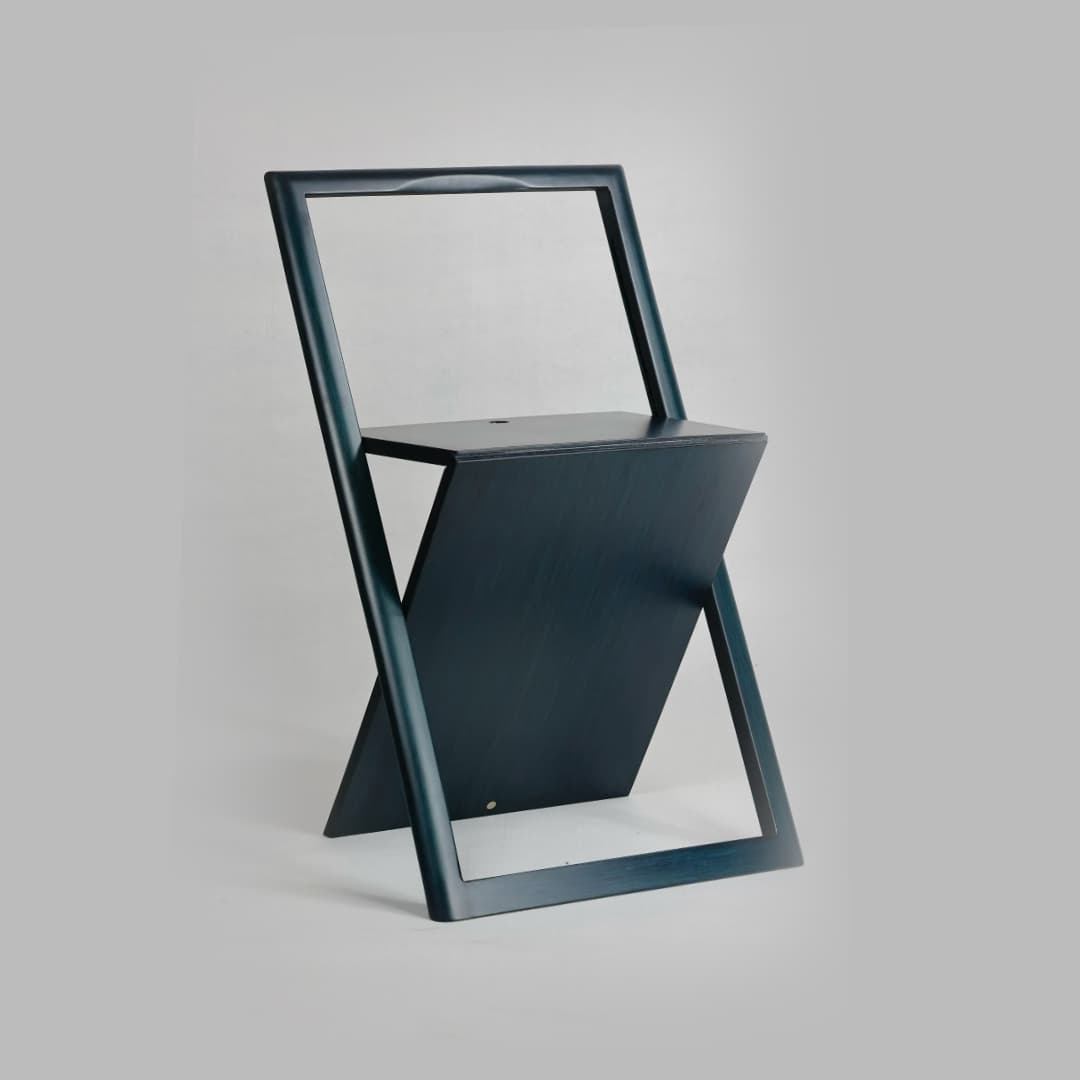 The Trieste Folding Chair in Slate Blue Mid-Century Finish