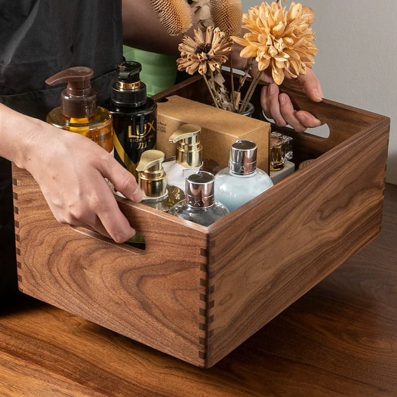Catchall Solid Walnut Desktop Organizer Box Frontal Overview