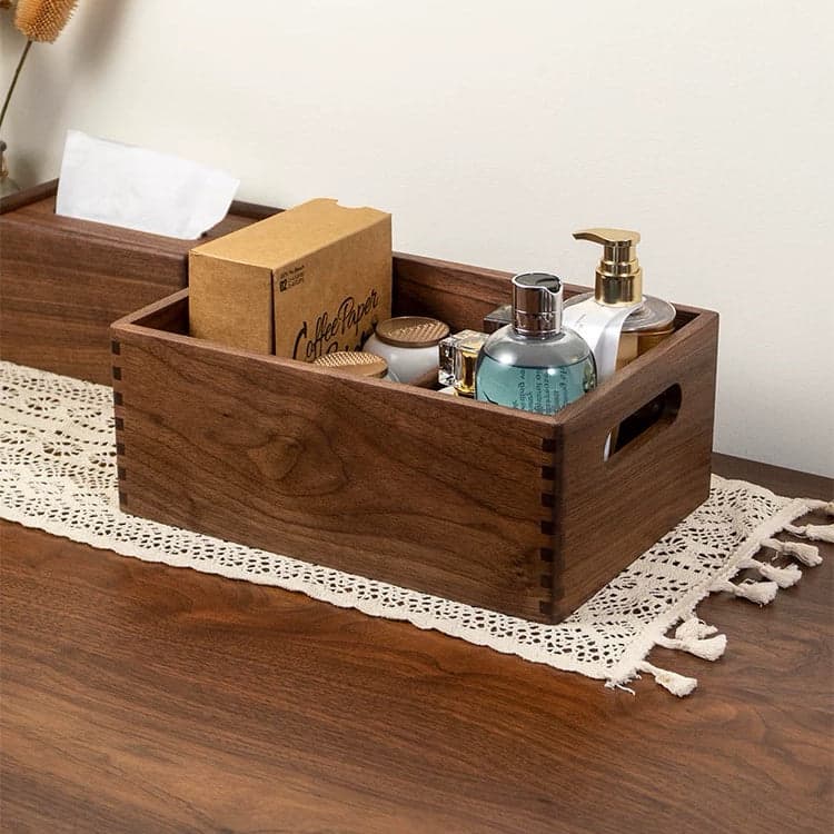 Storage Box Styled with Desk Essentials, Journals, and Pens