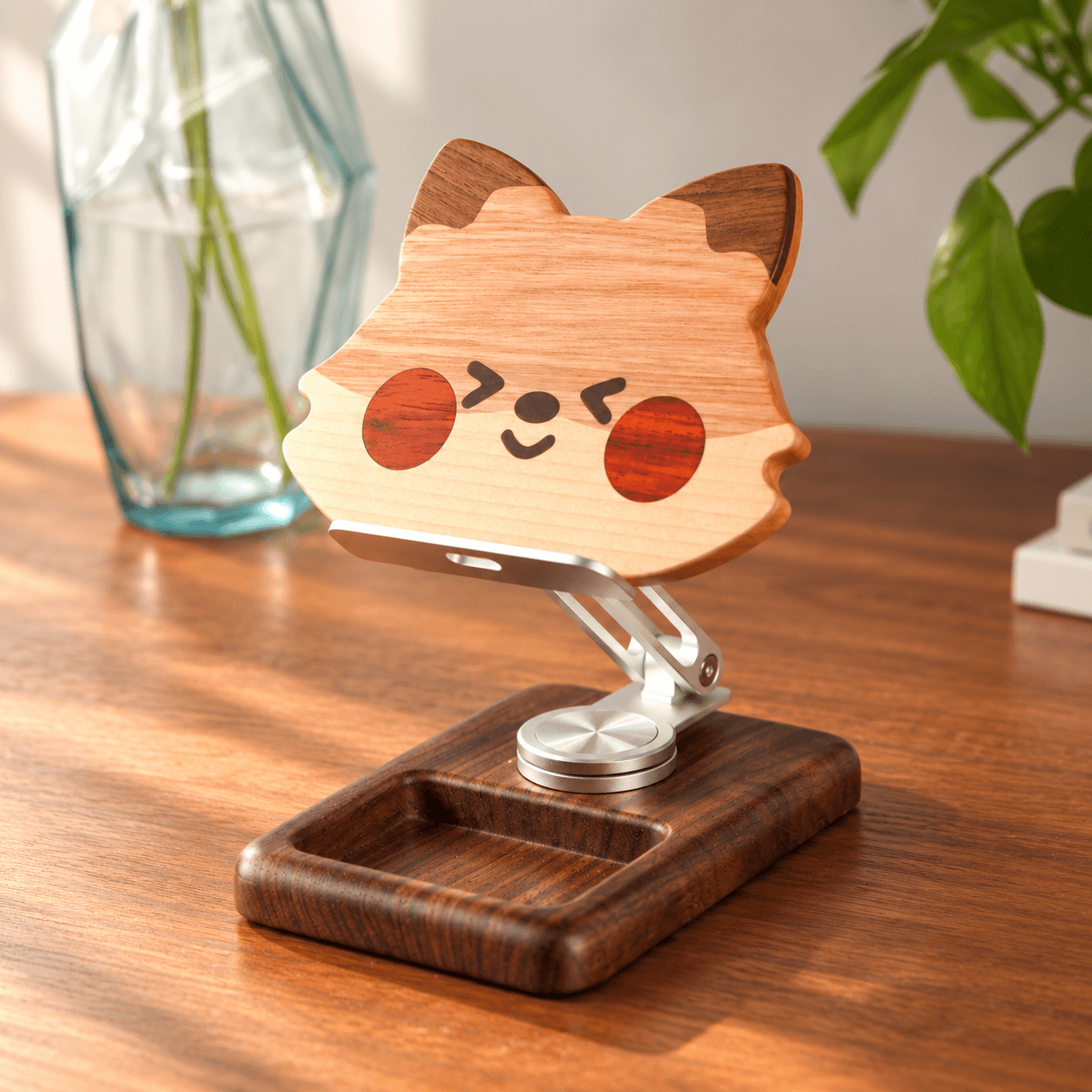 The Fox Solid Wood Tablet Stand Studio Front Portrait