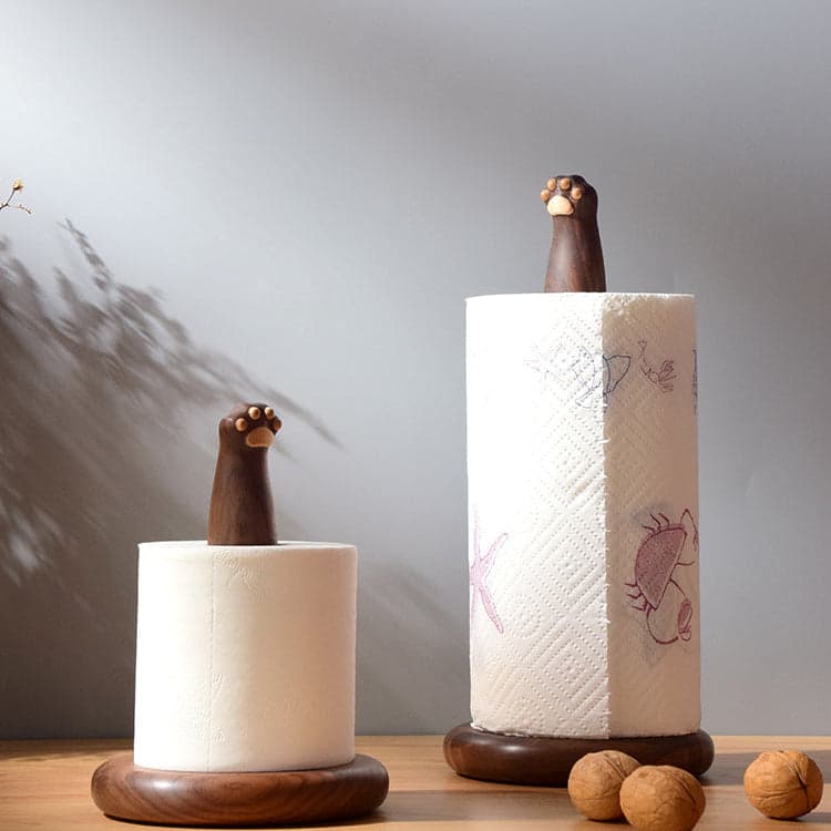 Kitty Claw Solid Walnut Tissue Holder in Contemporary Room Setting