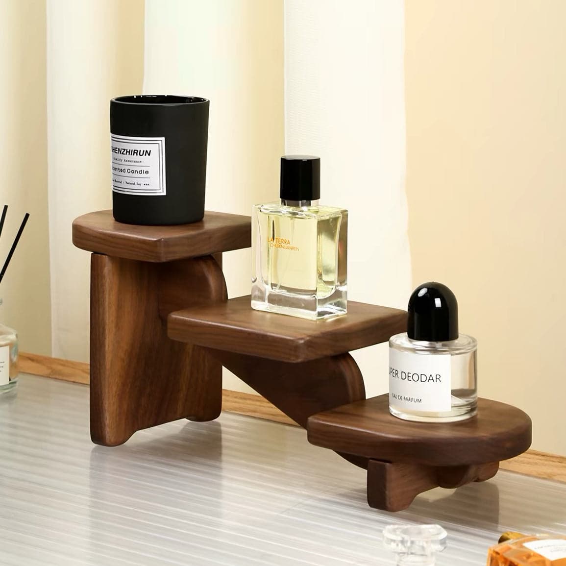 Scala Display Riser in Deep North American Walnut Wood Finish