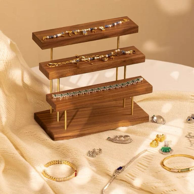 Multi-Tier Composition Showcasing Bracelets, Necklaces, and Natural Gemstones