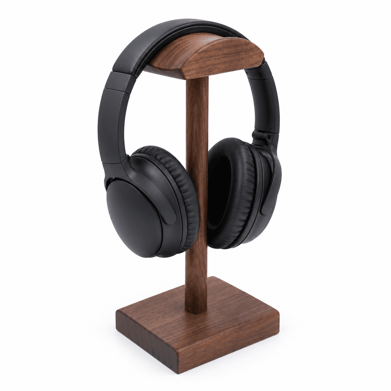 The Tavian Solid Walnut Headphone Stand Studio Portrait