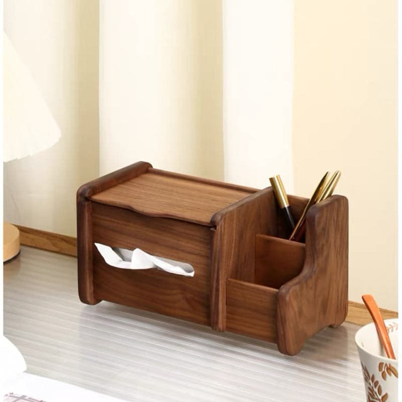 Smooth Beveled Tissue Dispenser Aperture and Walnut Grain