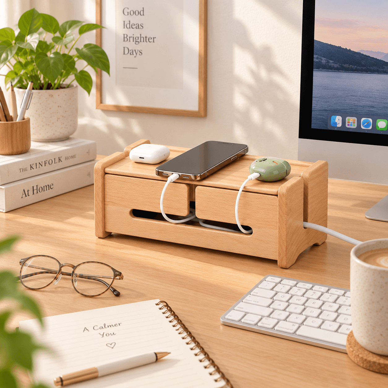 Vento Cable Box in Light European Beech Wood Finish