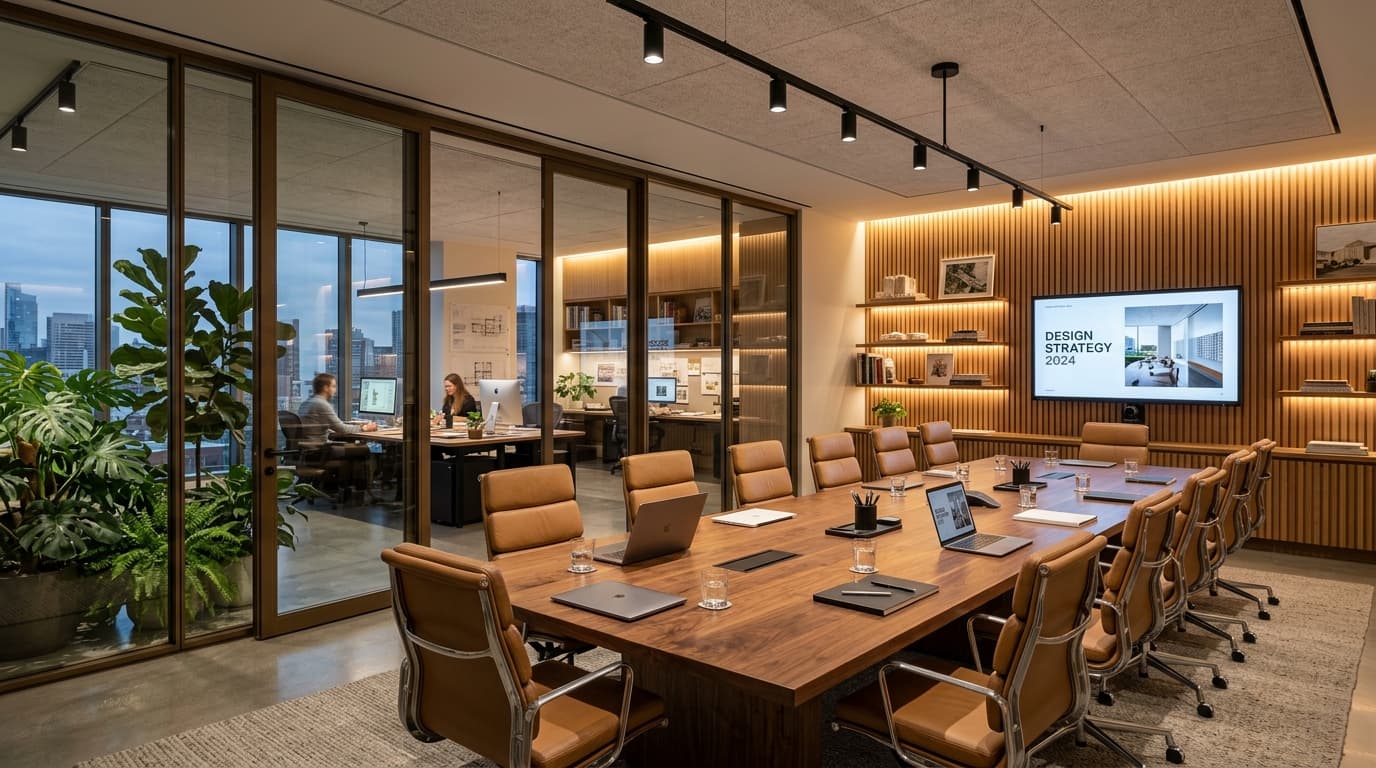 Solitude Geometric Ashwood Panels hung in executive office