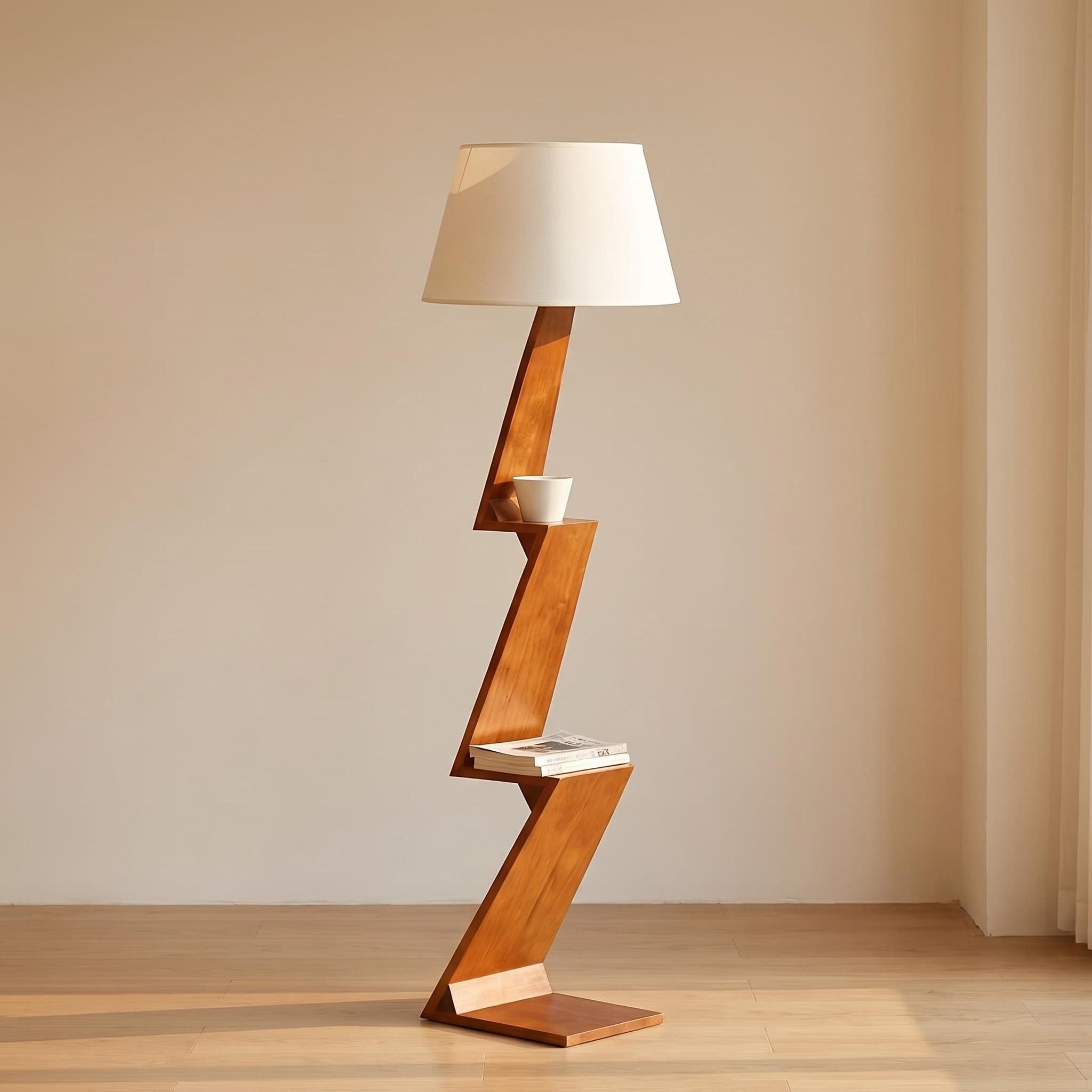 Studio Perspective of Zigzag Solid Wood Floor Lamp with Empire Shade