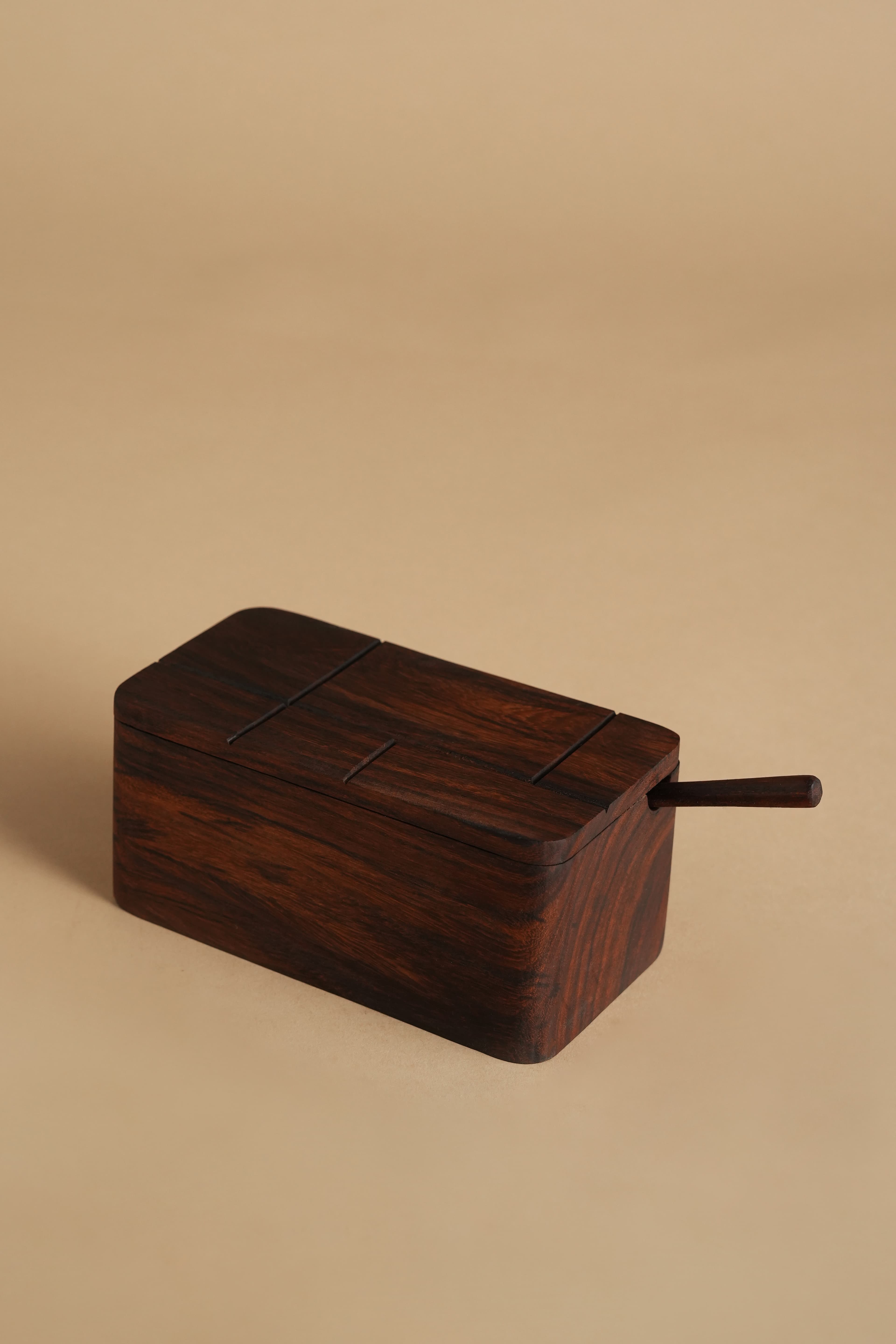 Eula Sculpted Sheesham Butter Dish with Wooden Spreader - Studio View