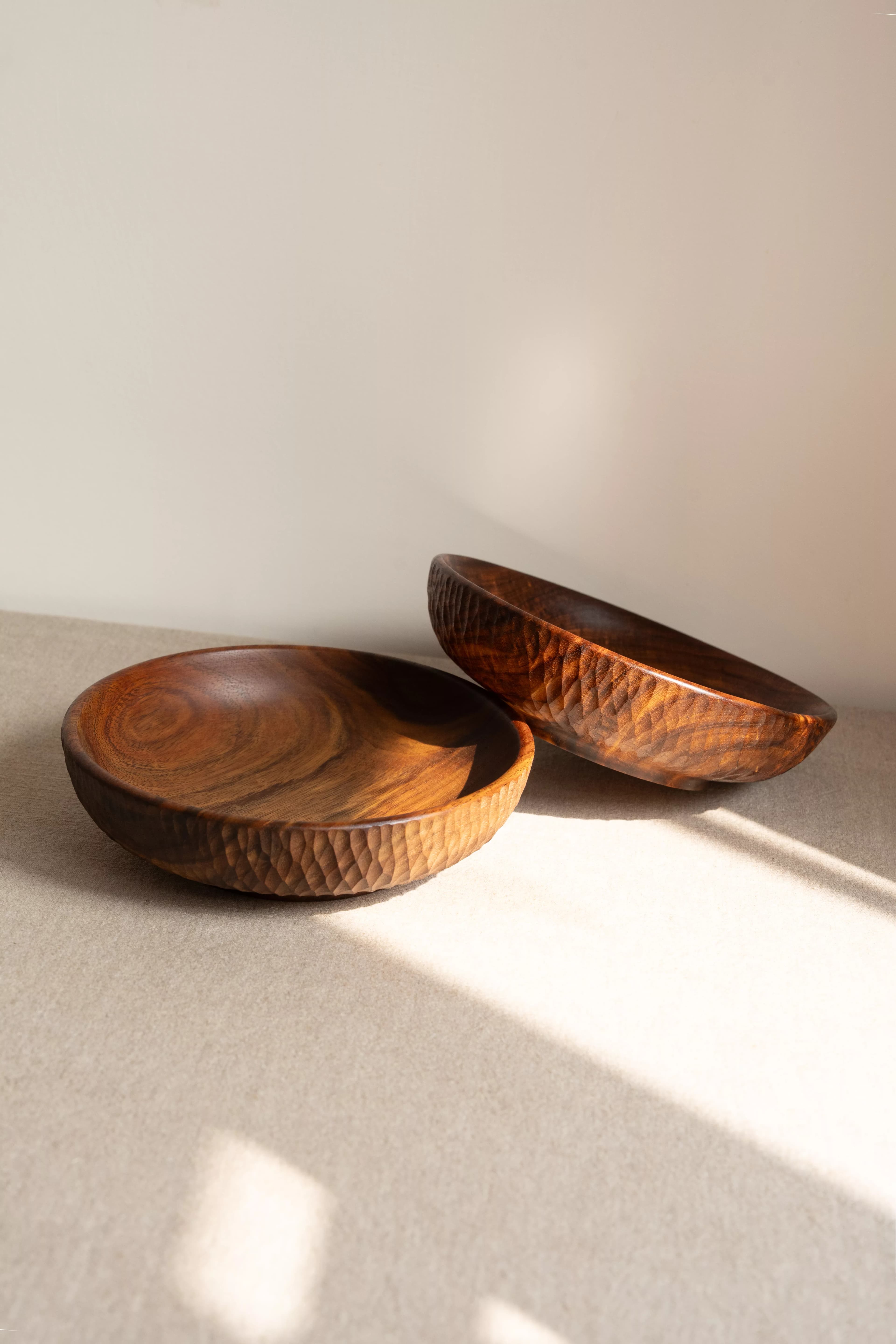 Fua Shallow Sculptural Sheesham Centerpiece Bowl - Studio View