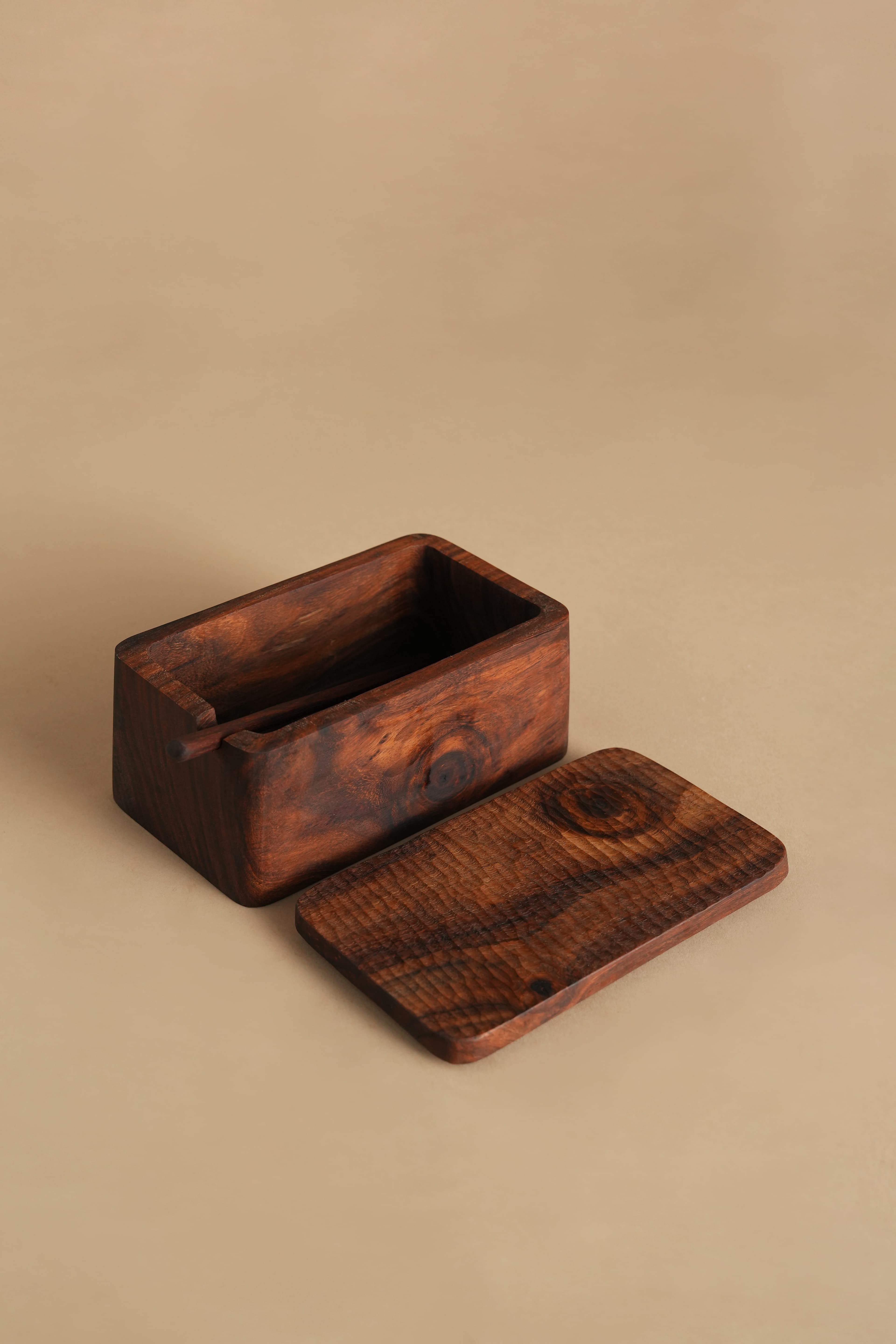 Ripples Hand-Carved Butter Dish with Integrated Wood Spreader - Studio View
