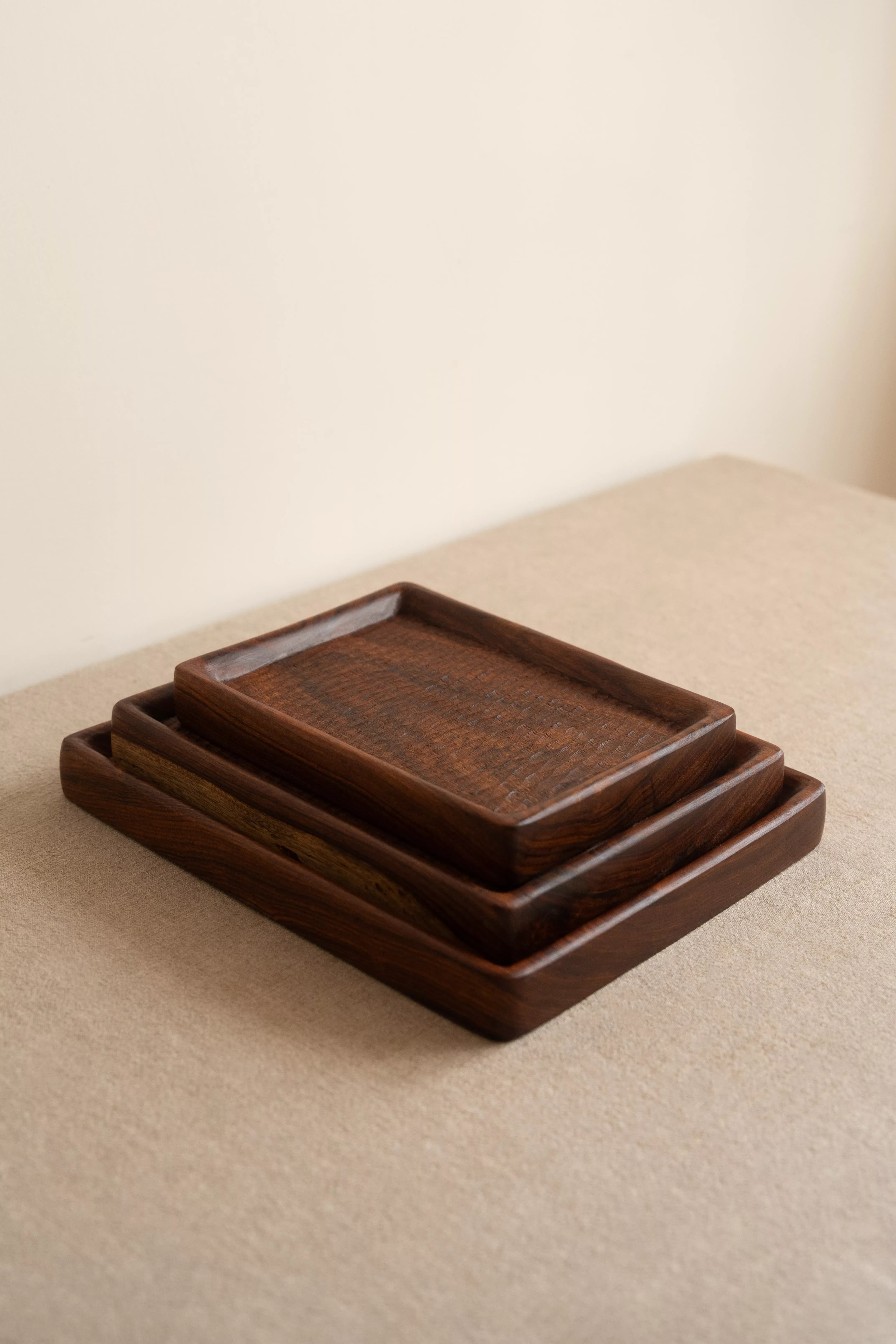 Saffron Hand-Carved Timber Nested Trays (Set of 2) - Studio View