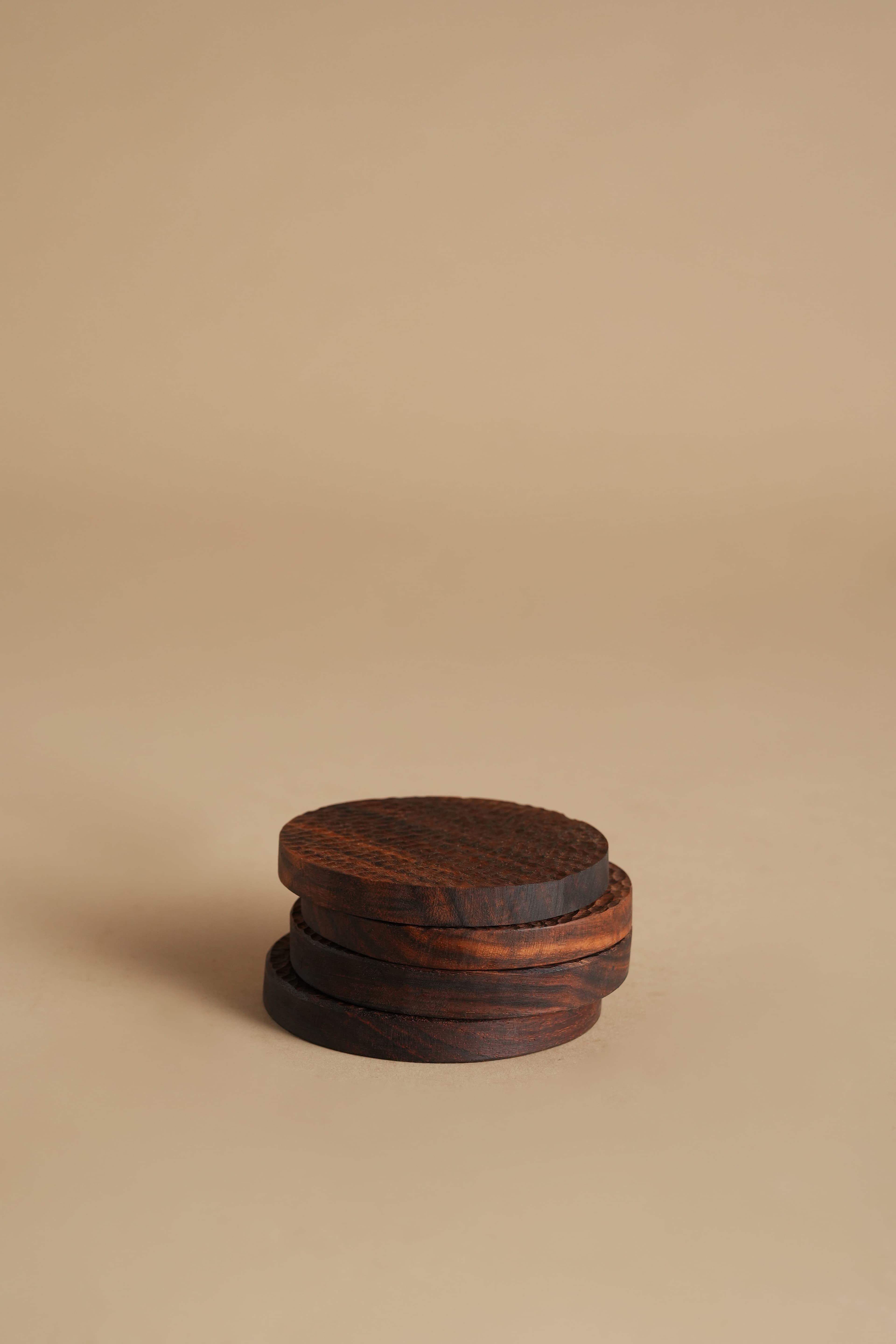 Textured Artisan Sheesham Coaster Set (Set of 4) - Studio View