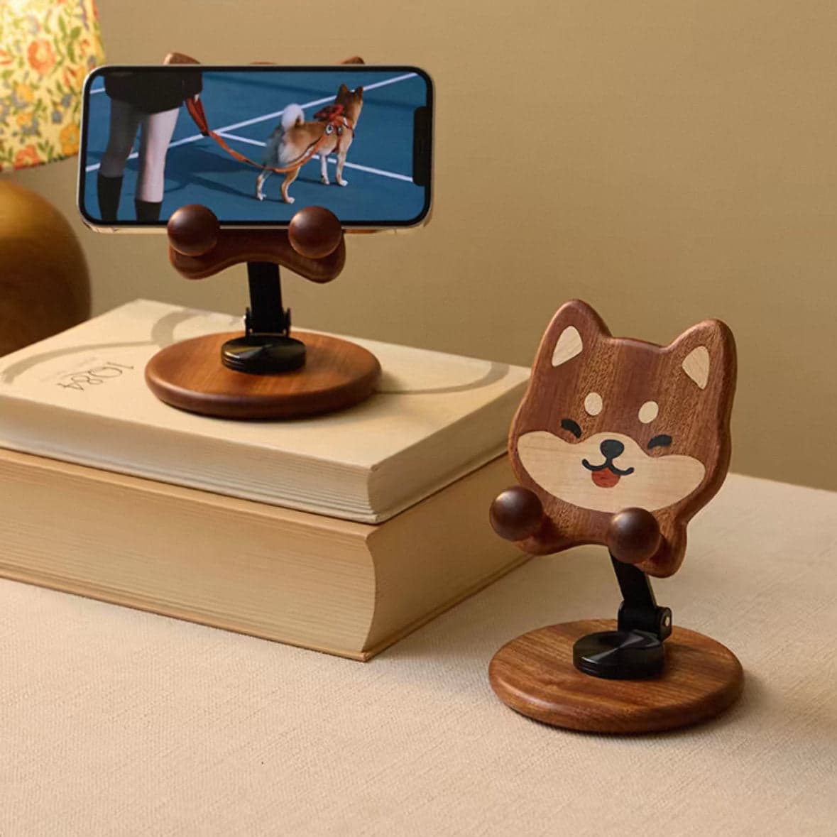 Pals Solid Wood Adjustable Phone Stand in Studio Setting