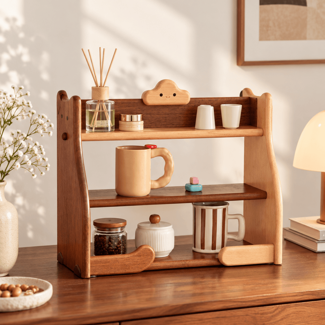 Tavi Solid Wood 3-Tier Shelf Organizer - Studio Front View
