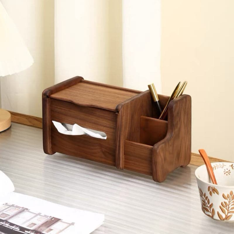 Vela Solid Wood Tissue Box Organizer - Studio Front View