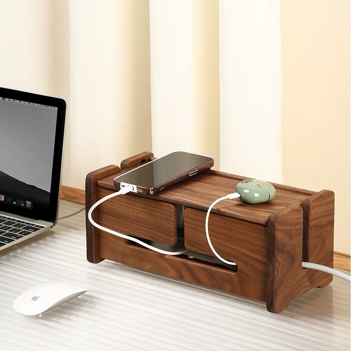 Vento Solid Wood Cable Management Box in Natural Black Walnut